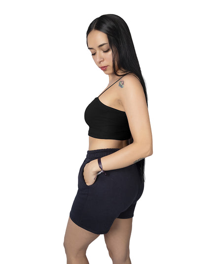 Pantaloneta para mujer en burda esencial azul oscuro