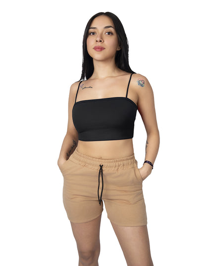 Pantaloneta para mujer en algodon esencial camel