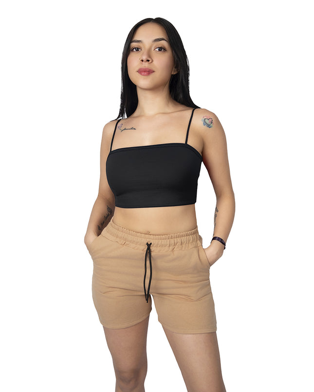 Pantaloneta para mujer en burda esencial camel