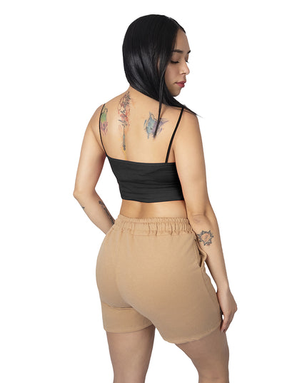 Pantaloneta para mujer en burda esencial camel