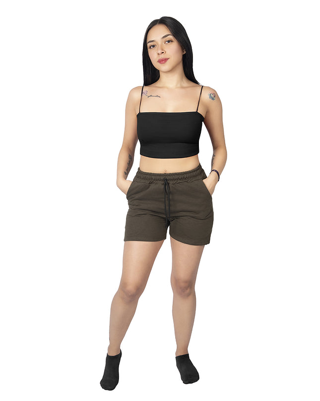 Pantaloneta para mujer en algodon esencial verde militar